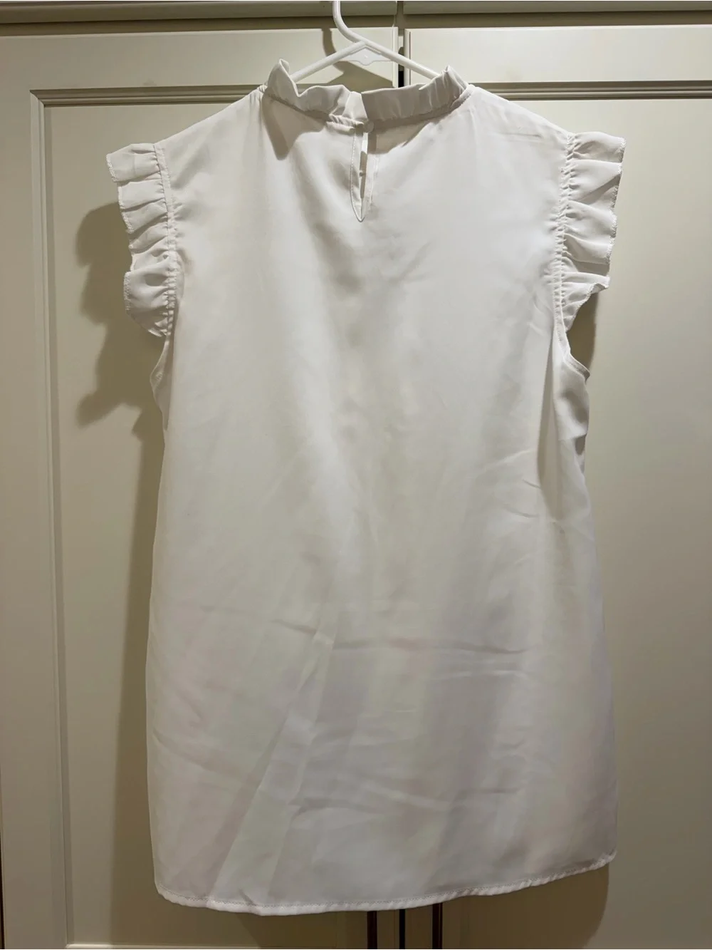 White Ruffle-Trim Sleeveless Tank Blouse